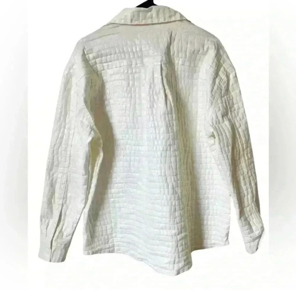 Good American Shiny Croc Print Oversized White Button Up Shacket - Picture 12 of 14
